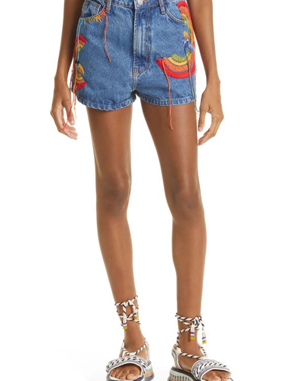FARM Rio Blue Denim Shorts with Rainbow Embroidery - Picture 6 of 7